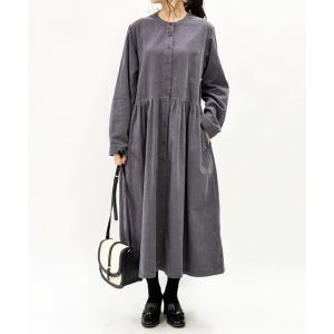 ワンピース シャツワンピース エミュラル emural 細コーデュロイ前開きギャザーワンピース