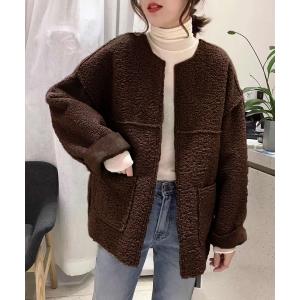 ジャケット ブルゾン フェイクムートンボアノーカラーコート レディース