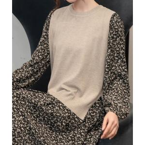 ベスト レディース バックカシュクール風スリット入りニットベスト