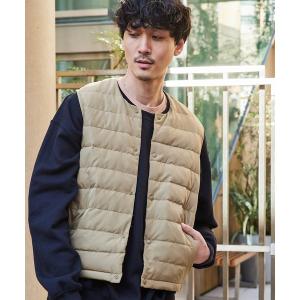 ダウンベスト ダウン ポンチ切替キルティング ノーカラー