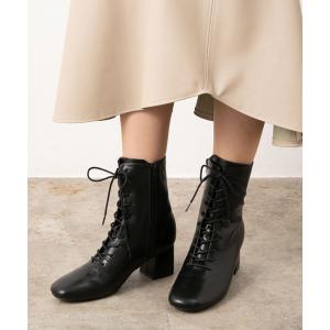 ブーツ スクエアトゥソフトレースアップブーツ レディース