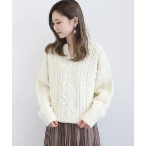 ニット キーネックケーブルニットプルオーバー　＊●