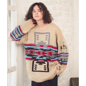 ニット 【THE HITSS】ネイティブ柄クルーネックニット