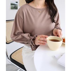 tシャツ Tシャツ ポンチ長袖袖口タックトップス レディース