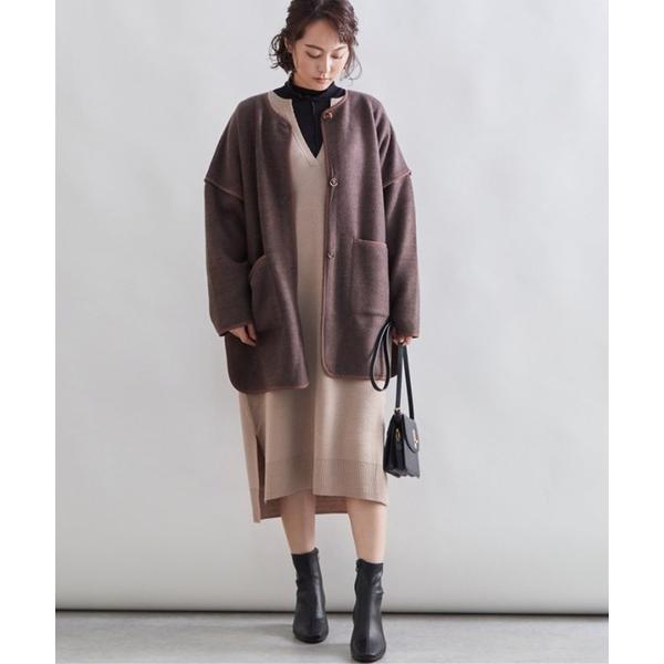 ワンピース ミラノリブ深Vキーネックニットワンピース