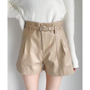 パンツ センターシームハーフフェイクレザーパンツ/ベルトセット