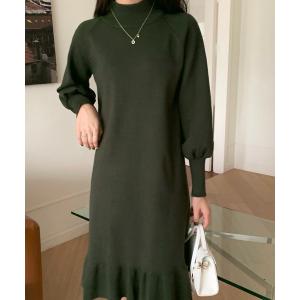 ワンピース レディース ボリューム袖　フレアニットワンピース