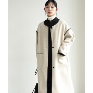 ノーカラーコート コート 「裏地キルティング付」ノーカラーパイピングガウンコート「低身長向けSサイズ有」 レディース
