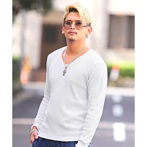 tシャツ ワッフルVネック長袖Tシャツ メンズ