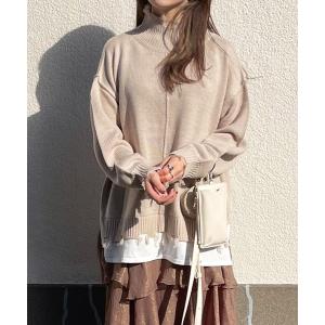 ニット セーター レイヤード風　ハイネックダメージニット レディース