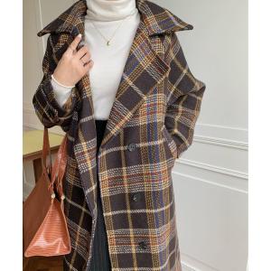 コート チェスターコート レディース バックスリット配色チェックロングチェスターコート
