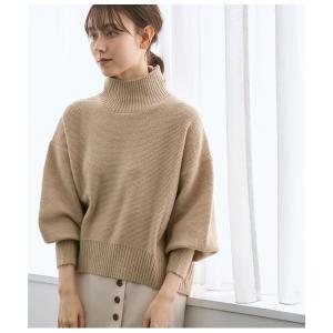 ニット ラメブークレハイネックパフ袖ニットプルオーバー レディース