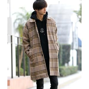 ステンカラーコート ミックスウールシャギー ブリティッシュチェック