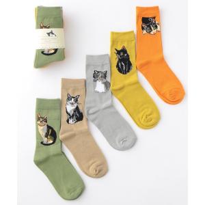 靴下 キャット 猫デザイン ソックス5足セット レディース メンズ