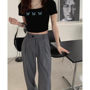 スラックス パンツ 「柄と素材が選べる」ハイウエストセミワイドタックパンツ レディース