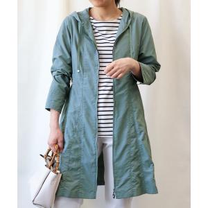 ブルゾン ジャンバー ベルト使いフレアーシルエットロングパーカー レディース