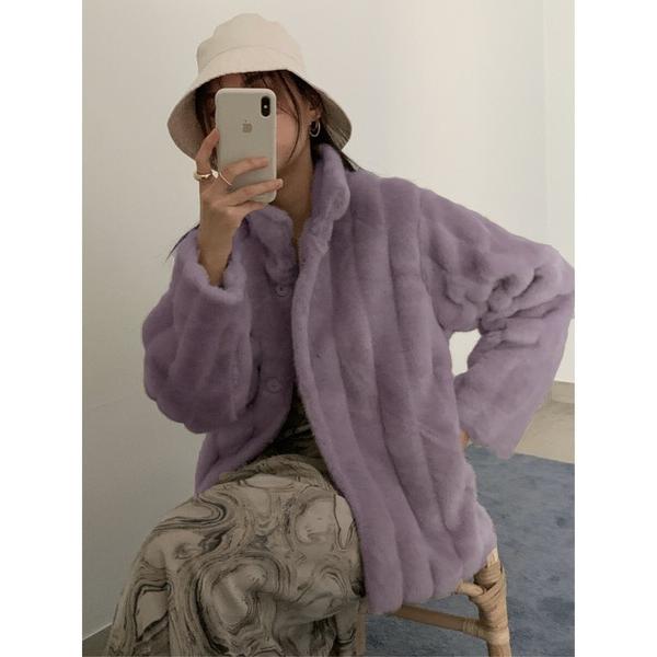 ブルゾン アウター エコファー針抜きストライプショートブルゾン レディース