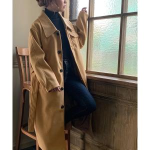 ステンカラーコート 胸ポケットラージカラーロングコート レディース