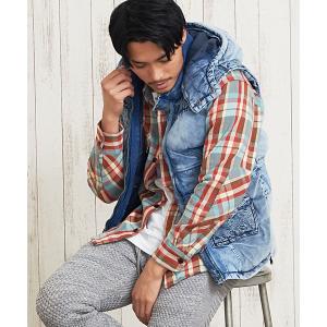 ダウンベスト ダウン デニムパッチワークフード付き中わたベスト / CAGT20-17【/】