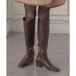 ブーツ スクエアトゥスリムシルエットロングブーツ レディース