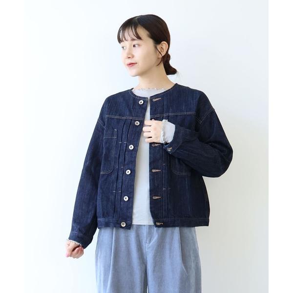 デニムジャケット gジャン cotton denim ノーカラー ブルゾン レディース