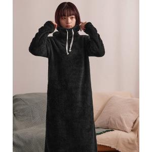 あったかルームウェア 裏起毛 ハイネック ボアワンピース