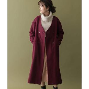 ノーカラーダブルウールコート∴