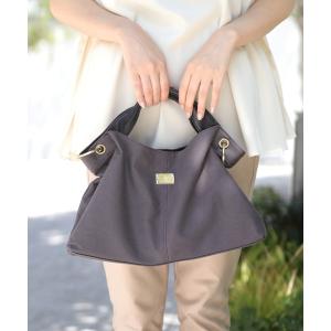 トートバッグ バッグ 本革2WAY/2SIZE撥水スクエアナイロンとレザーのプレート付きトートバッグ