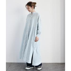 ワンピース シャツワンピース サイドスリットバンドカラーフレアワンピース　＊●