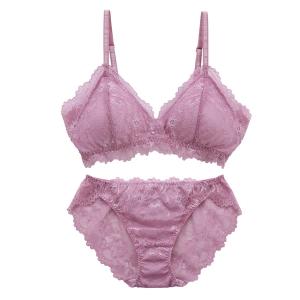 ブラジャー ショーツセット 「ふわり、肌に寄り添う」 繊細な花柄レース ブラレット＆ショーツセット ノンワイヤー 脇高 総レース S M L