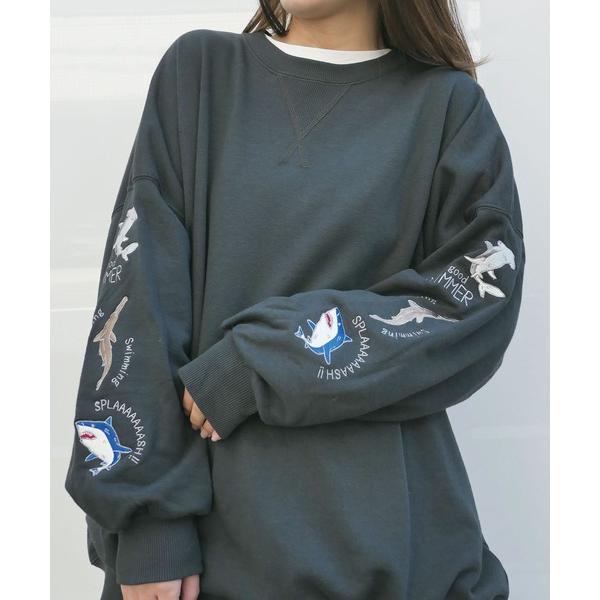 トレーナー スウェット 袖チョコレート刺繍オーバーサイズトレーナー レディース メンズ