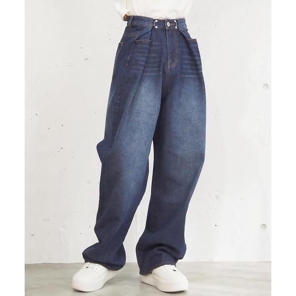 ジーンズ デニム デニムパンツ ウエストフックルーズデニム「2サイズ展開」 レディース