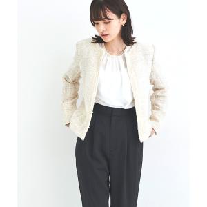 【美品】ルールロジェット　ノーカラー　ツイード　ジャケット　ピンクベージュ　1 leur logette(ルール ロジェット)｜ツイードジャケット/ピンク
