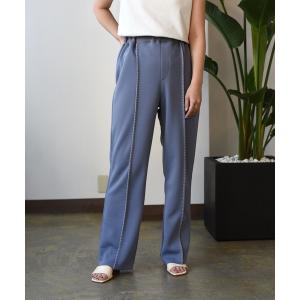 パンツ ハンドステッチ刺繍セミフレアーパンツ