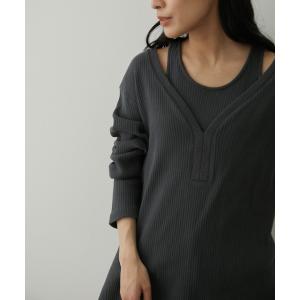 tシャツ Tシャツ タンクトップ付き深Vネックリブプルオーバー［MEDI Veil］【抗菌・消臭・UVケア】