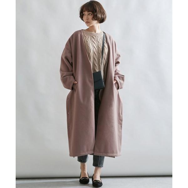 コート チェスターコート ソフトメルトンサイドボタンノーカラーコート レディース