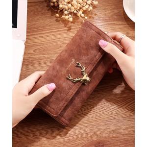 財布 大容量 たっぷり収納  鹿チャーム かわいい レター型 長財布