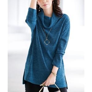 チュニック テレコ素材オフタートルチュニック