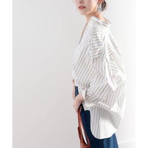 シャツ ブラウス 一枚で上級者見え。綿100％、バンドカラーストライプシャツ