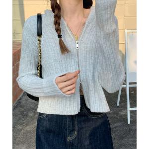 パーカー ニットジップアップパーカー レディース