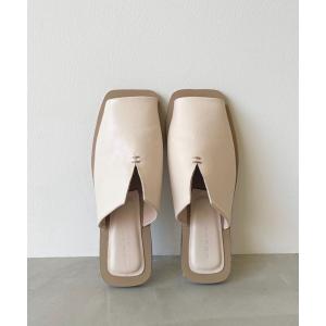 サンダル スクエアトゥソフトレザーフラットサンダル レディース