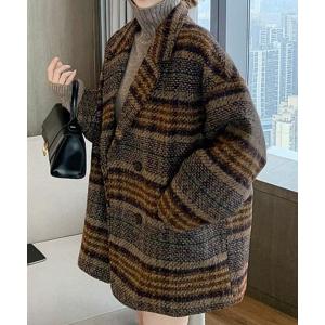 ピーコート pコート 「non-no1.2月合併号掲載/裏キルティング加工」ルーズシルエットチェック柄ショートコート レディース レディース