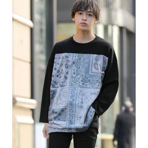 tシャツ Tシャツ ストレッチR/Tスムース ペイズリーデザイン貼付け ルーズシルエット ロングスリーブTEE｜zozo