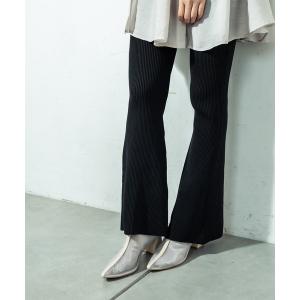 パンツ リブフレアニットパンツ