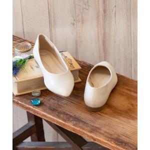 パンプス 幅広 4E ポインテッドトゥフラットパンプス