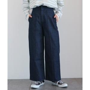 パンツ デニム ジーンズ ハイウエストセンタータックワイド