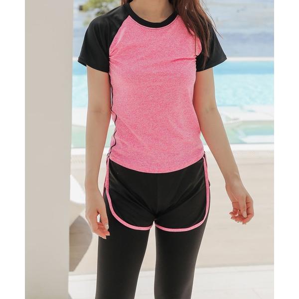 水着 半袖フィットネス水着上下2点セット レディース