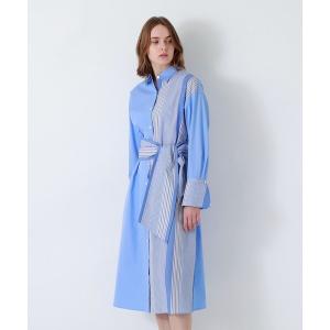 ワンピース シャツワンピース レディース サックスストライプ ロングシャツ ドレス