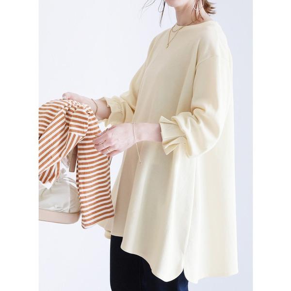 tシャツ ふんわりAラインシルエット！タックスリーブフレアカットソー レディース