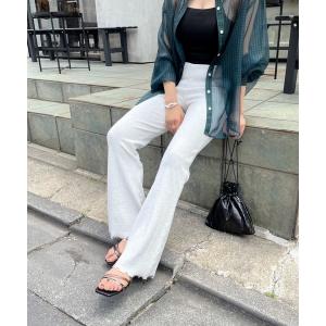 スラックス パンツ リブダメージパンツ レディース